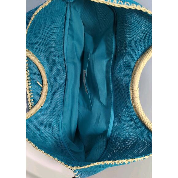 Cappelli Straworld Tote Bag, Gorgeous Blue (Torquise) with Button Accent,Beach - Picture 6 of 7